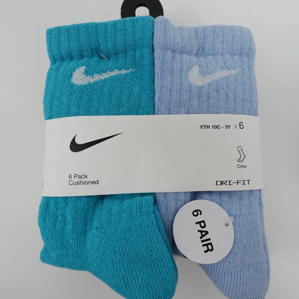 Nike Kids Dri-FIT Cushioned Crew Socks Two 6 Packs 12 Pair Multi XS 10C-3Y NEW